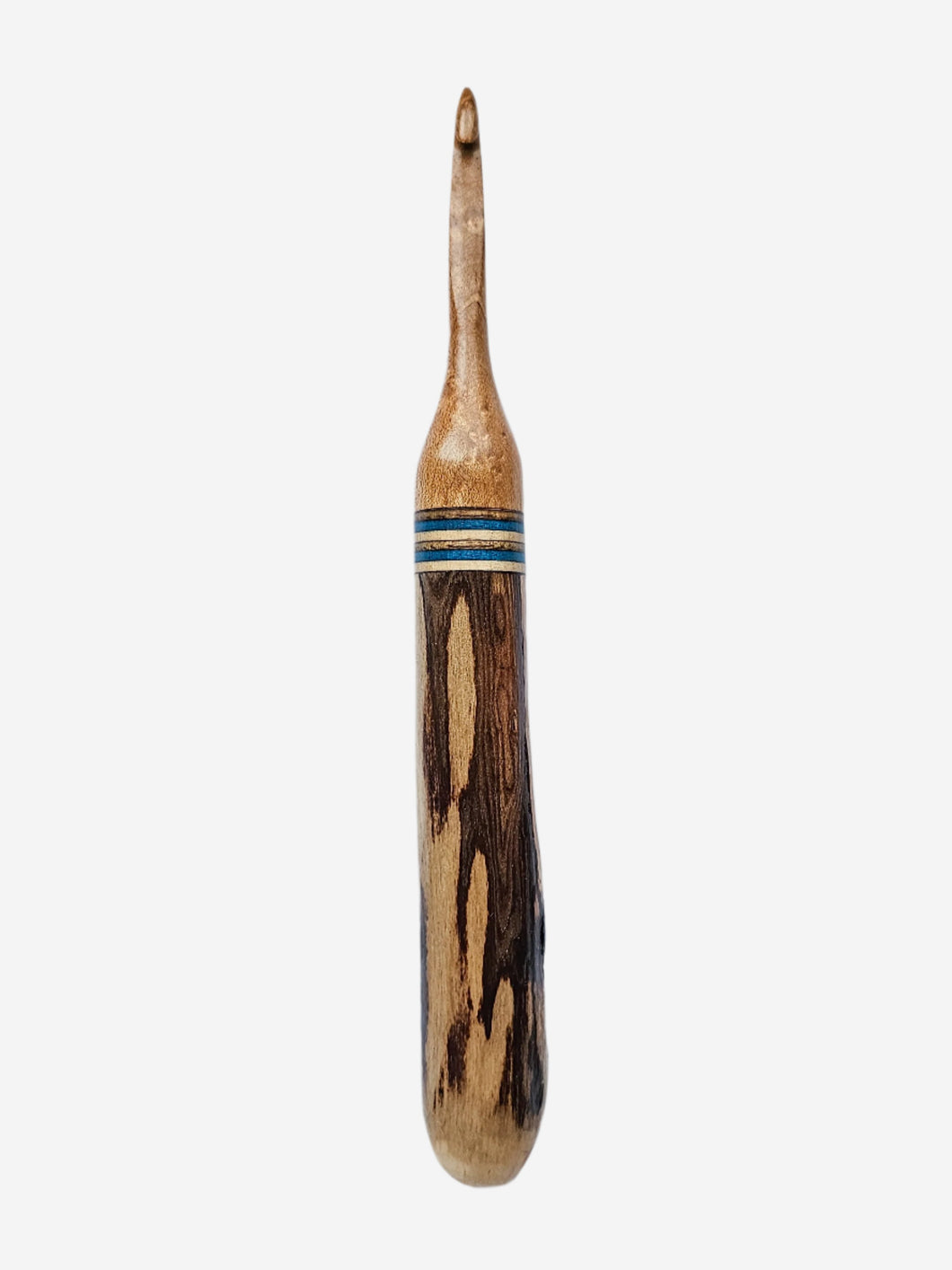 06.00mm Birdseye Maple + Blue Spectraply + Driftwood Crochet Hook (Item #40)