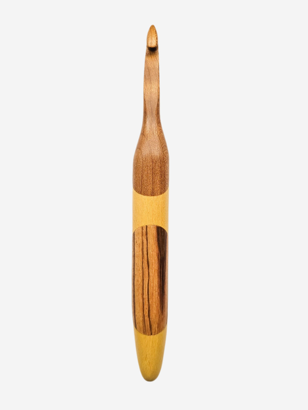 08.00mm Light Roasted Maple + Yellowheart + Zebrawood Crochet Hook (Item #114)