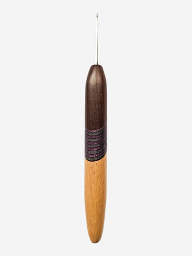 02.50mm Dark Roasted Maple + Purple/Grey Spectraply + Maple Metal Crochet Hook (Item #124)