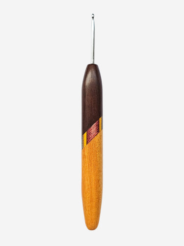 03.50mm Dark Roasted Maple + Pink/Yellow Spectraply + Osage Orange Metal Crochet Hook (Item #114)