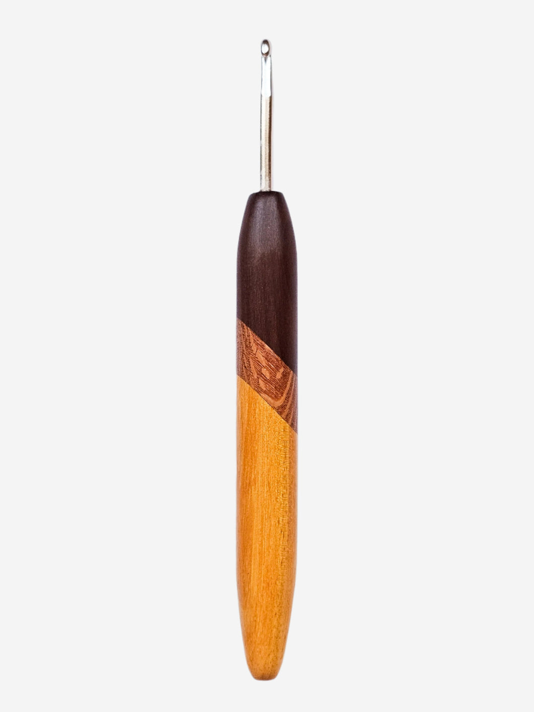 04.50mm Dark Roasted Maple + Lacewood + Osage Orange Metal Crochet Hook (Item #223)