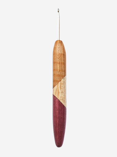 03.50mm Light Roasted Maple + Spalted Maple + Purpleheart Metal Crochet Hook (Item #77)