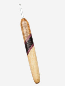 04.50mm Light Roasted Maple + Purpleheart / Wenge Diagonal Stripes + Spalted Maple Metal Crochet Hook (Item #148)