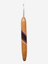 04.50mm Light Roasted Maple + Spalted Maple / Wenge / Purpleheart Diagonal Stripes Metal Crochet Hook (Item #150)