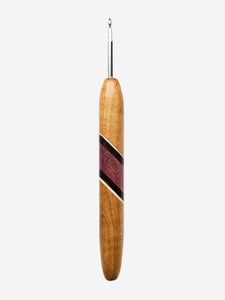 04.50mm Light Roasted Maple + Spalted Maple / Wenge /Purpleheart Diagonal Stripes Metal Crochet Hook (Item #151)