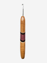 04.50mm Light Roasted Maple + Spalted Maple / Wenge /Purpleheart Diagonal Stripes Metal Crochet Hook (Item #151)