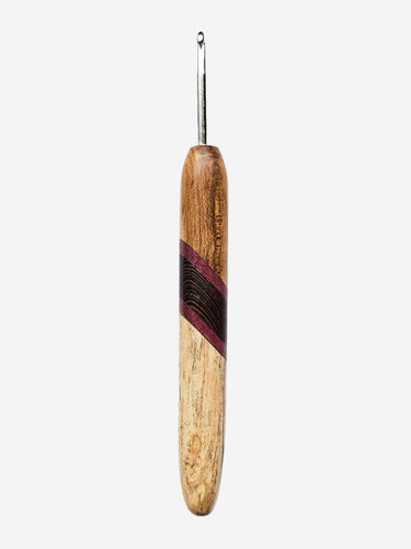 04.50mm Light Roasted Maple + Purpleheart / Wenge Diagonal Stripes + Spalted Maple Metal Crochet Hook (Item #152)