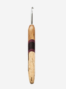 04.50mm Light Roasted Maple + Purpleheart / Wenge Diagonal Stripes + Spalted Maple Metal Crochet Hook (Item #152)