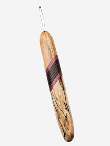 04.50mm Light Roasted Maple + Purpleheart / Wenge Diagonal Stripes + Spalted Maple Metal Crochet Hook (Item #152)