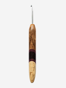 03.50mm Light Roasted Maple + Purpleheart / Wenge Diagonal Stripes + Spalted Maple Metal Crochet Hook (Item #156)