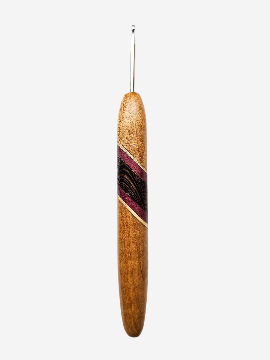 03.50mm Light Roasted Maple + Spalted Maple / Wenge / Purpleheart Diagonal Stripes Metal Crochet Hook (Item #170)