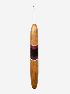 03.50mm Light Roasted Maple + Spalted Maple / Wenge / Purpleheart Diagonal Stripes Metal Crochet Hook (Item #170)