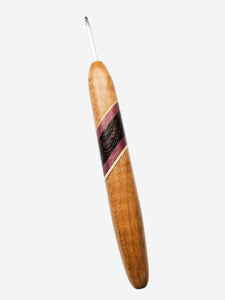 03.50mm Light Roasted Maple + Spalted Maple / Wenge / Purpleheart Diagonal Stripes Metal Crochet Hook (Item #170)