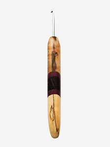 04.00mm Light Roasted Maple + Purpleheart / Wenge Diagonal Stripes +Spalted Maple Metal Crochet Hook (Item #172)