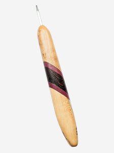 04.00mm Light Roasted Maple + Purpleheart / Wenge Diagonal Stripes +Spalted Maple Metal Crochet Hook (Item #172)