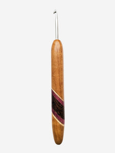 04.50mm Light Roasted Maple + Spalted Maple / Wenge / Purpleheart Diagonal Stripes Metal Crochet Hook (Item #174)