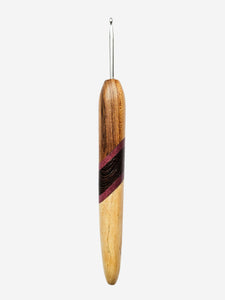 03.50mm Light Roasted Maple + Purpleheart / Wenge Diagonal Stripes + Spalted Maple Metal Crochet Hook (Item #176)