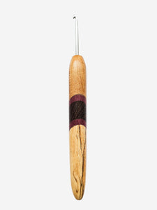 03.50mm Light Roasted Maple + Purpleheart / Wenge Diagonal Stripes + Spalted Maple Metal Crochet Hook (Item #176)