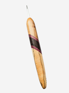 03.50mm Light Roasted Maple + Purpleheart / Wenge Diagonal Stripes + Spalted Maple Metal Crochet Hook (Item #176)