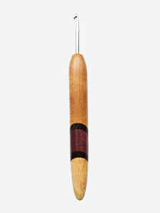 04.50mm Light Roasted Maple + Wenge / Purpleheart Diagonal Stripes + Spalted Maple Metal Crochet Hook (Item #179)