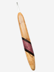 04.50mm Light Roasted Maple + Wenge / Purpleheart Diagonal Stripes + Spalted Maple Metal Crochet Hook (Item #179)