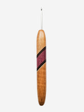 03.50mm Light Roasted Maple + Spalted Maple / Wenge / Purpleheart Diagonal Stripes Metal Crochet Hook (Item #183)