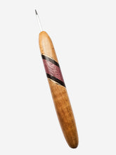 03.50mm Light Roasted Maple + Spalted Maple / Wenge / Purpleheart Diagonal Stripes Metal Crochet Hook (Item #183)