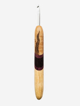 04.50mm Light Roasted Maple + Purpleheart / Wenge Diagonal Stripes + Spalted Maple Metal Crochet Hook (Item #184)