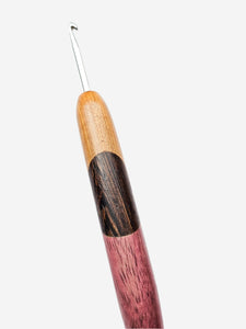 04.50mm Light Roasted Maple + Wenge + Purpleheart Metal Crochet Hook (Item #194)