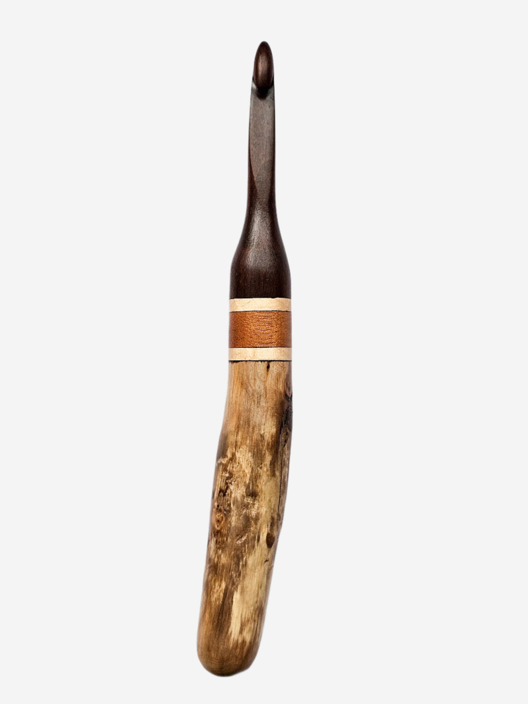 08.00mm Dark Roasted Maple + Birdseye Maple + Tigerwood + Driftwood Crochet Hook (Item #91)