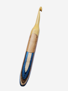 07.50mm Yellowheart + Light Roasted Birdseye Maple + Blue/White Spectraply Art Deco Crochet Hook (Item #178)