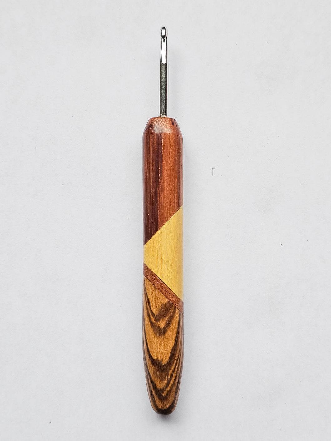 04.50mm Tigerwood + Yellowheart + Sapele + Zebrawood Art Deco Metal Crochet Hook (Item #152)