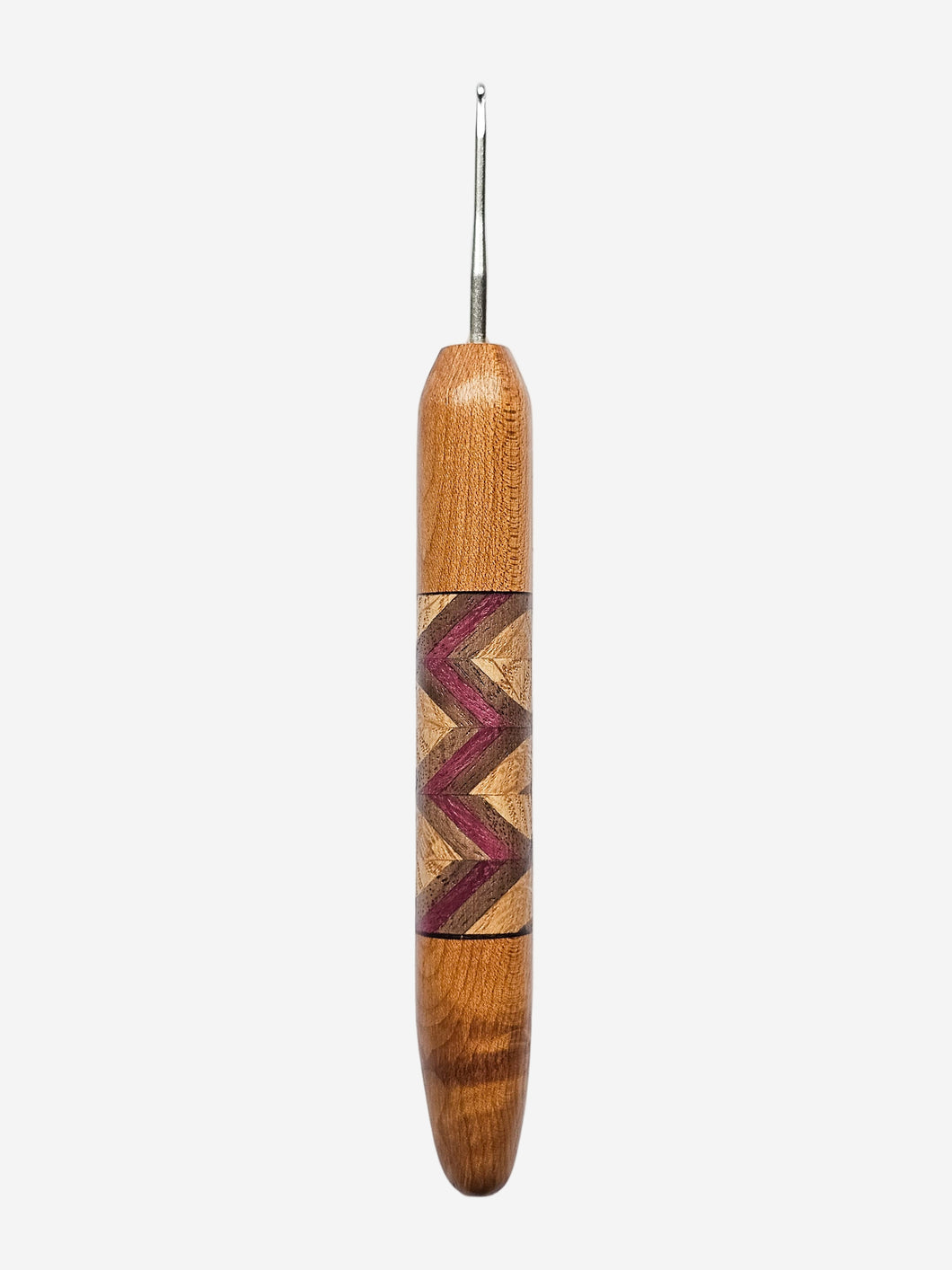 02.00mm Light Roasted Maple + Ash / Walnut / Purpleheart Zigzag Metal Crochet Hook (Item #137)