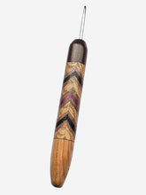 03.50mm Dark Roasted Maple + Ash / Walnut / Purpleheart / Wenge Chevron + Cherry Metal Crochet Hook (Item #128)