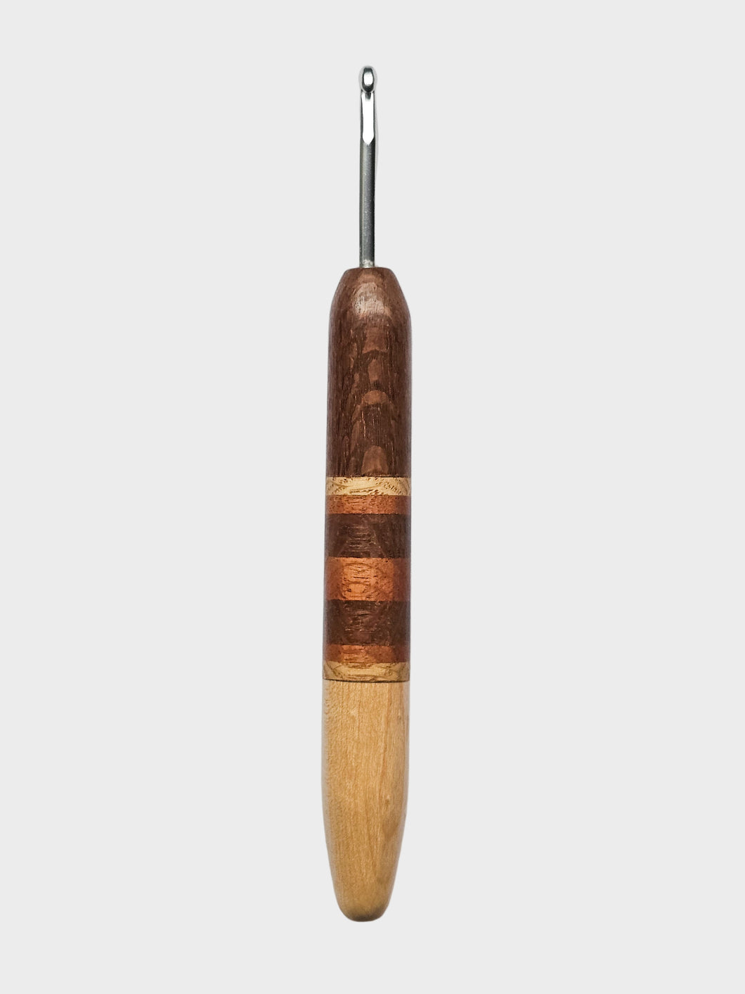 04.50mm Lacewood + Ash / Lacewood / Sapele Stripes + Birdseye Maple Metal Crochet Hook (Item #166)