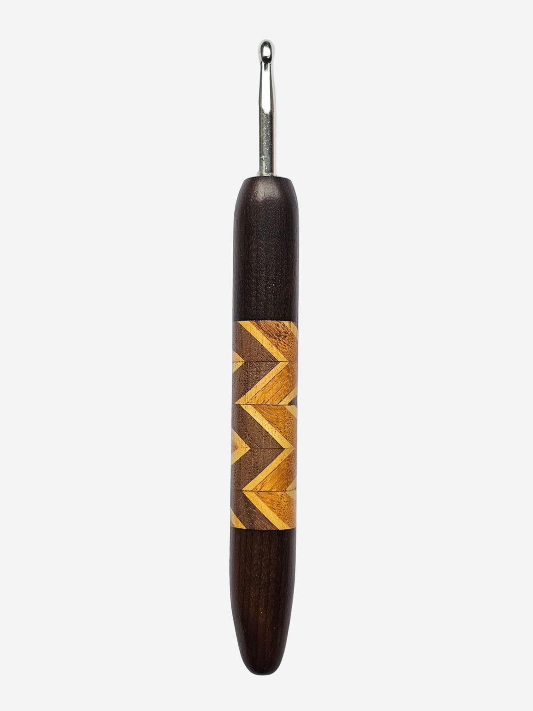 05.50mm Dark Roasted Maple + Osage Orange / Walnut / Yellowheart Zigzag Metal Crochet Hook (Item #145)