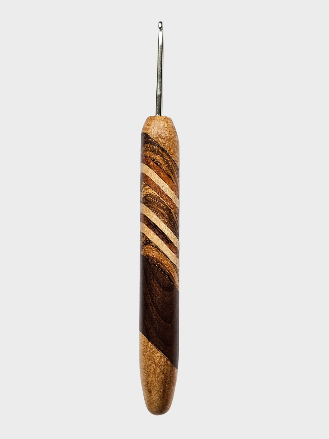 03.00mm Birdseye Maple + Zebrawood / Tigerwood / Dark Roasted Maple Diagonal Stripes Metal Crochet Hook (Item #69)