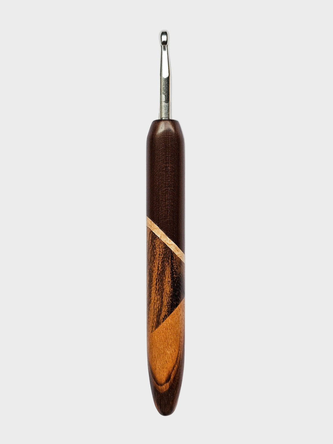 06.00mm Dark Roasted Maple + Maple + Zebrawood + Tigerwood Art Deco Metal Crochet Hook (Item #100)