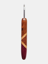 05.00mm Dark Roasted Maple + White Oak + Lacewood + Purpleheart Art Deco Metal Crochet Hook (Item #118)