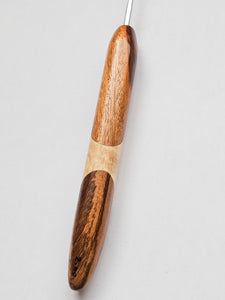 02.00mm Tigerwood + Maple + Zebrawood Art Deco Metal Crochet Hook (Item #146)