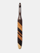 09.00mm Dark Roasted Maple + Canary + Wenge Diagonal Stripes Crochet Hook (Item #110)