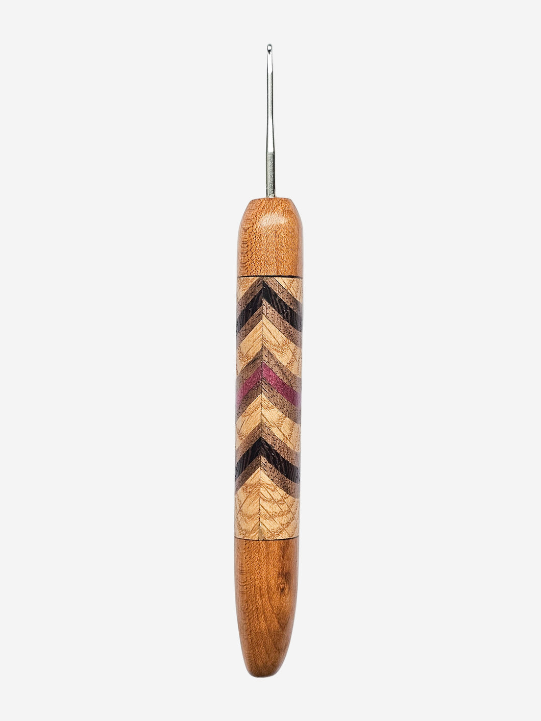 02.00mm Light Roasted Maple + Ash / Wenge / Purpleheart / Walnut Chevron Metal Crochet Hook (Item #126)