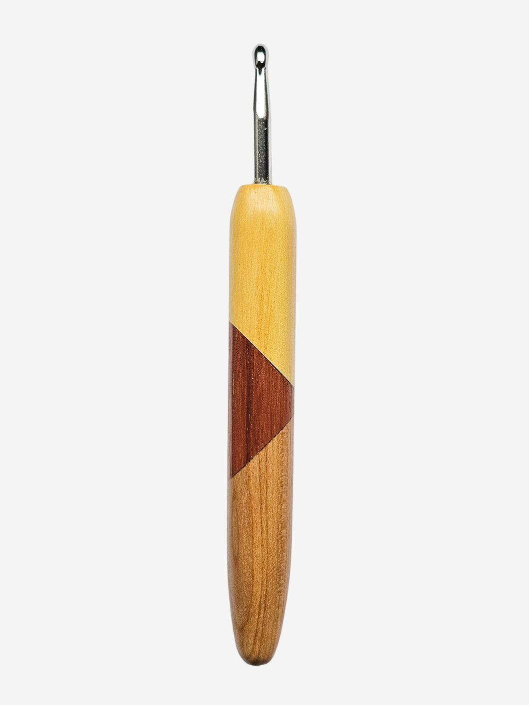 05.50mm Yellowheart + Tigerwood + Cherry Art Deco Metal Crochet Hook (Item #133)