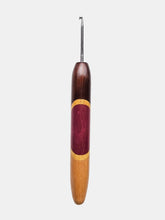 03.00mm Dark Roasted Maple + Yellowheart + Purpleheart + Ash Art Deco Metal Crochet Hook (Item #173)