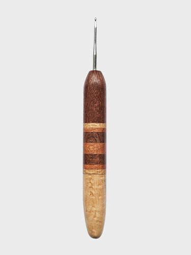 02.00mm Lacewood + Ash / Lacewood / Sapele Stripes + Birdseye Maple Metal Crochet Hook (Item #165)