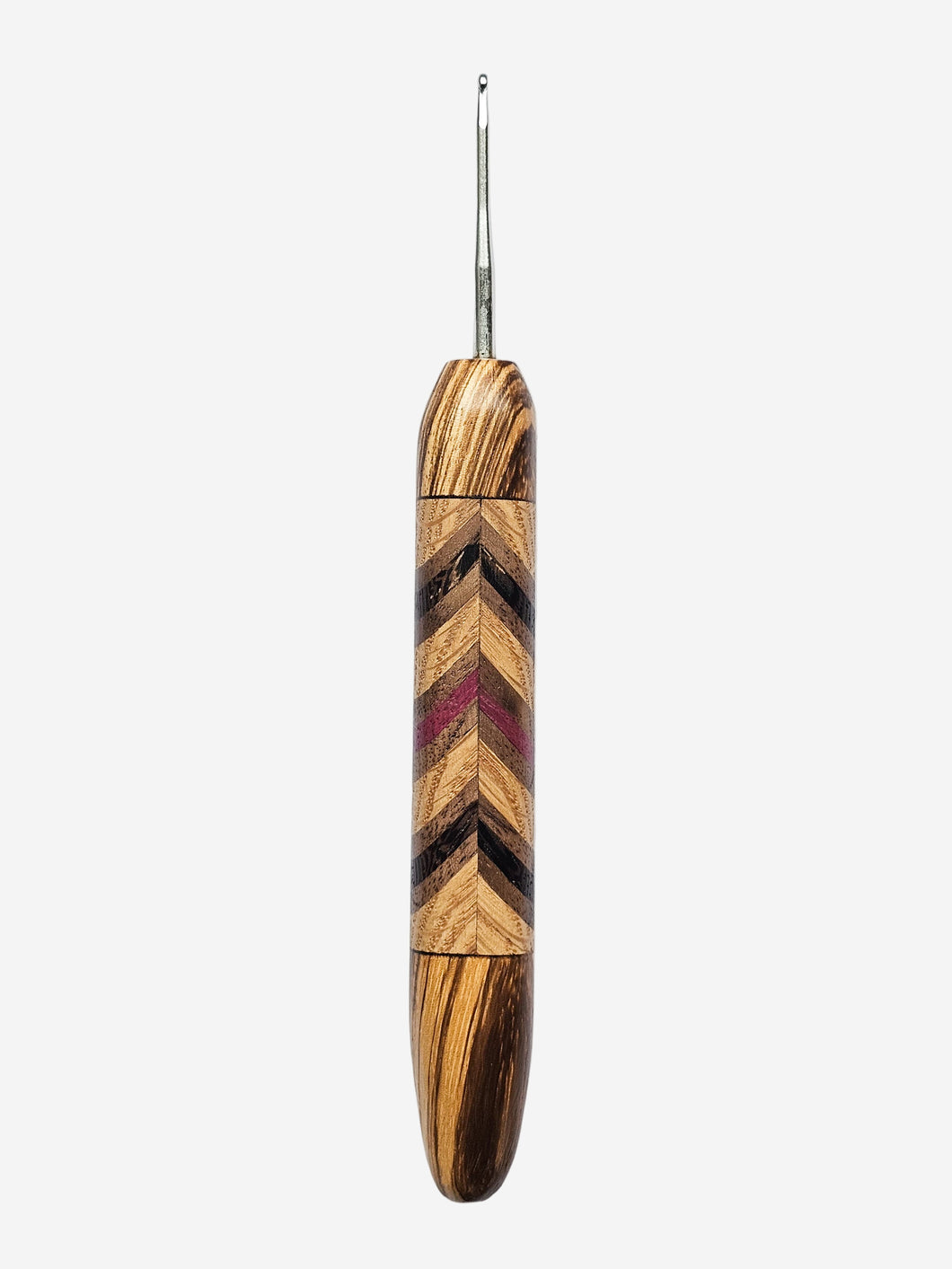 02.00mm Zebrawood + Ash / Walnut / Purpleheart / Wenge Chevron Metal Crochet Hook (Item #130)