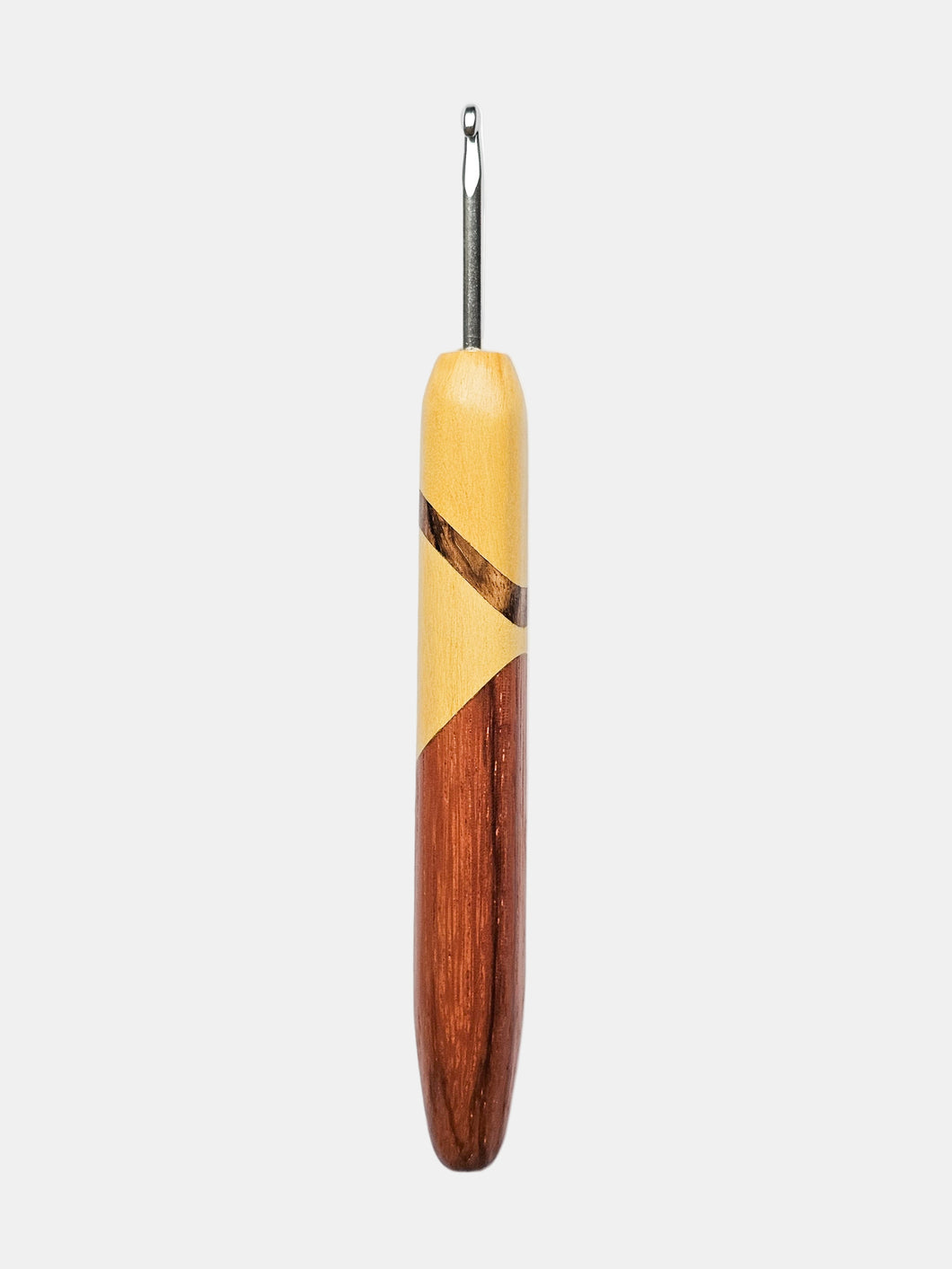 04.00mm Yellowheart + Zebrawood + Tigerwood Art Deco Metal Crochet Hook (Item #191)