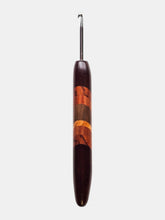 04.00mm Dark Roasted Maple + Tigerwood + Tarara + Walnut + Olive Diagonal Stripes Metal Crochet Hook (Item #177)