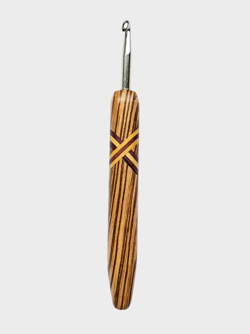06.00mm Zebrawood + Purpleheart / Yellowheart XO Metal Crochet Hook (Item #93)