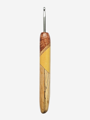 04.50mm Sapele + Ash + Yellowheart + Spalted Maple Art Deco Metal Crochet Hook (Item #147)